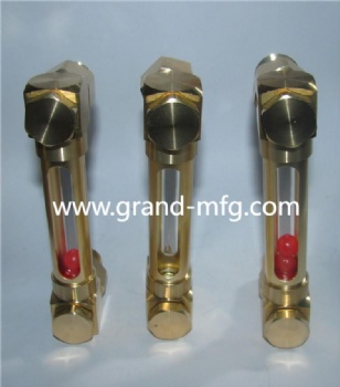 Brass tubular oil level flow indicator gauge with red ball inside