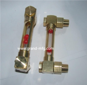 Brass tubular oil level flow indicator gauge with red ball inside