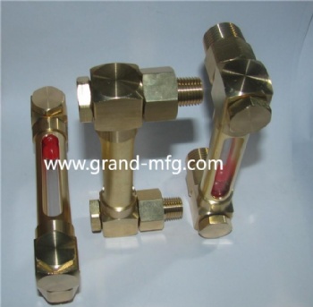 Brass tubular oil level flow indicator gauge with red ball inside