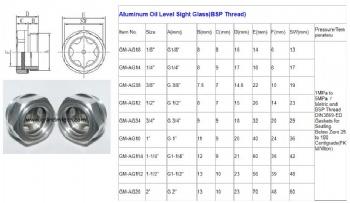 vacuum pumps and vacuum application equipment aluminum oil level sight glass plugs G3/4 inch